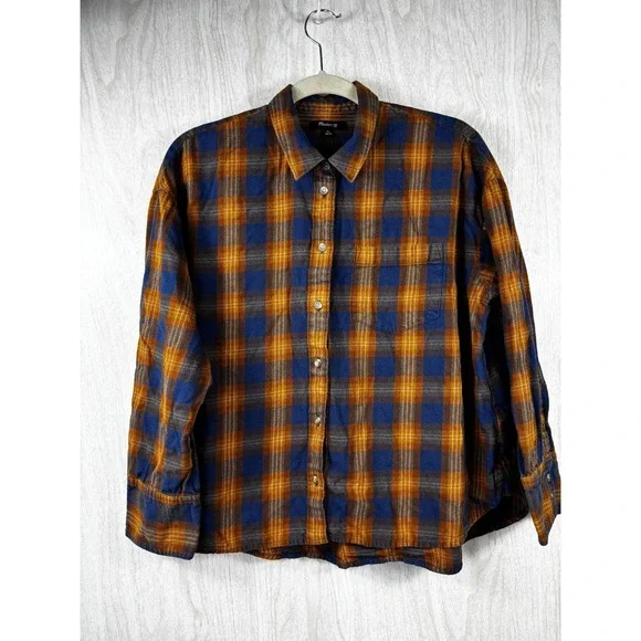 Madewell Westward Flannel Shirt XL Ardan Plaid Cropped Cozy Chic Casual - Picture 3 of 5